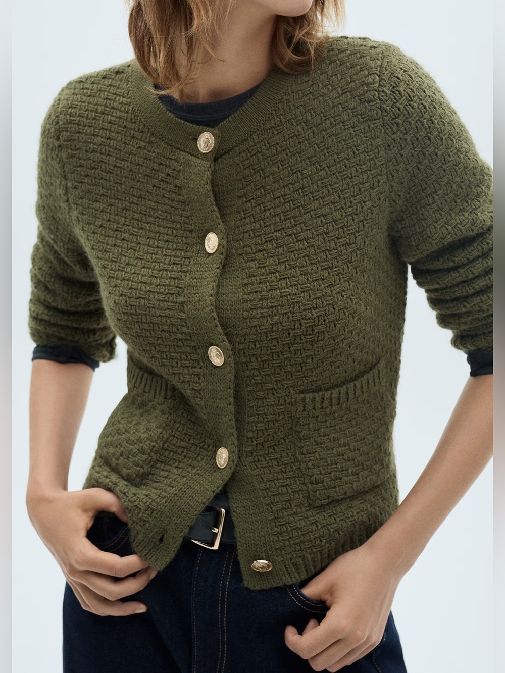 Mango Khaki button knit cardigan NWT